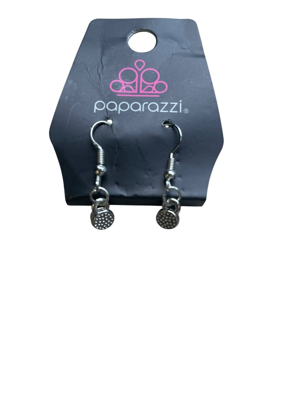 paparazzi Silver Toned Textured Disk Drop Earrings NWT